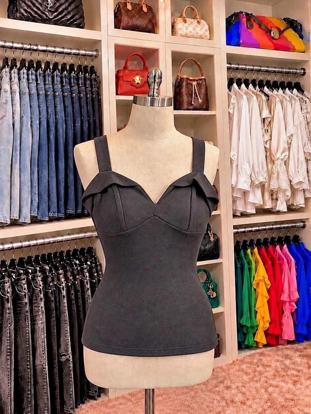 Black Ruffle Neck Tank Top Like New